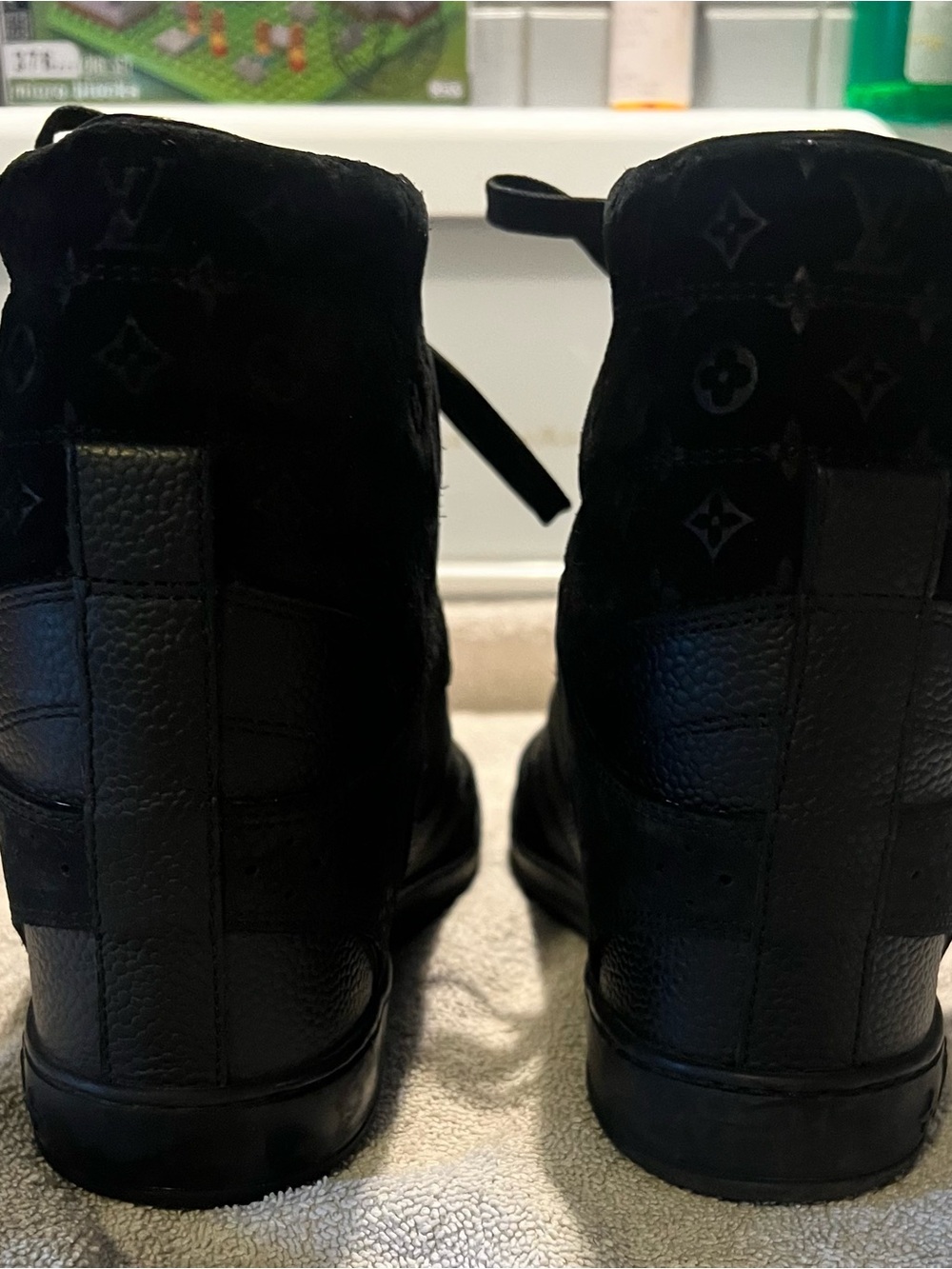 Louis Vuitton Millenium Wedge Sneakers Leather Embossed Suede Black Size 6 - Picture 3 of 7